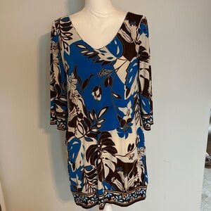 B. Darlin Blue Brown Floral V-Neck Stretch Dress Size 11/12